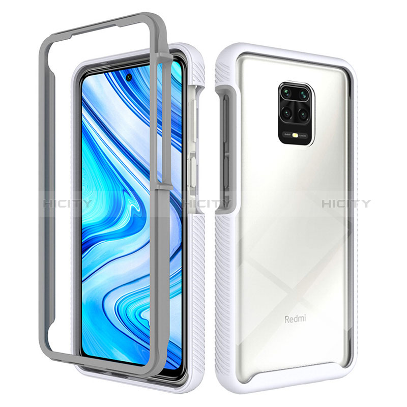 Coque Rebord Contour Silicone et Vitre Transparente Housse Etui 360 Degres ZJ4 pour Xiaomi Redmi Note 9 Pro Max Blanc Plus