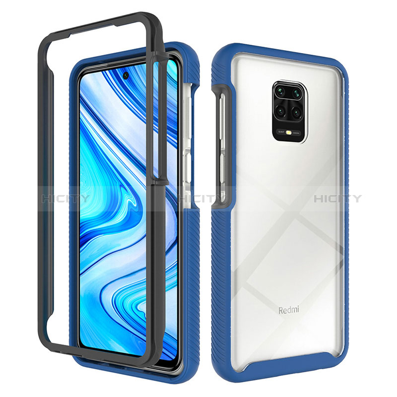 Coque Rebord Contour Silicone et Vitre Transparente Housse Etui 360 Degres ZJ4 pour Xiaomi Redmi Note 9 Pro Max Bleu Plus