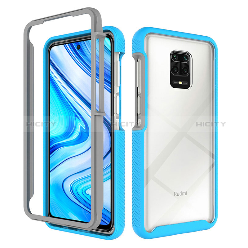 Coque Rebord Contour Silicone et Vitre Transparente Housse Etui 360 Degres ZJ4 pour Xiaomi Redmi Note 9 Pro Max Bleu Ciel Plus