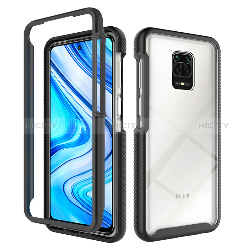 Coque Rebord Contour Silicone et Vitre Transparente Housse Etui 360 Degres ZJ4 pour Xiaomi Redmi Note 9 Pro Max Noir Plus