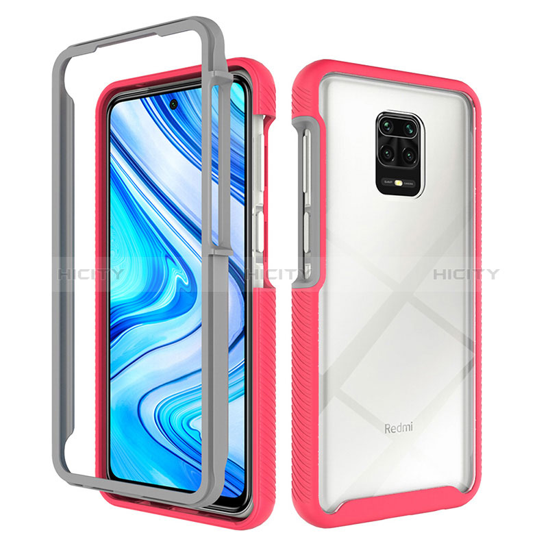 Coque Rebord Contour Silicone et Vitre Transparente Housse Etui 360 Degres ZJ4 pour Xiaomi Redmi Note 9 Pro Max Rose Rouge Plus