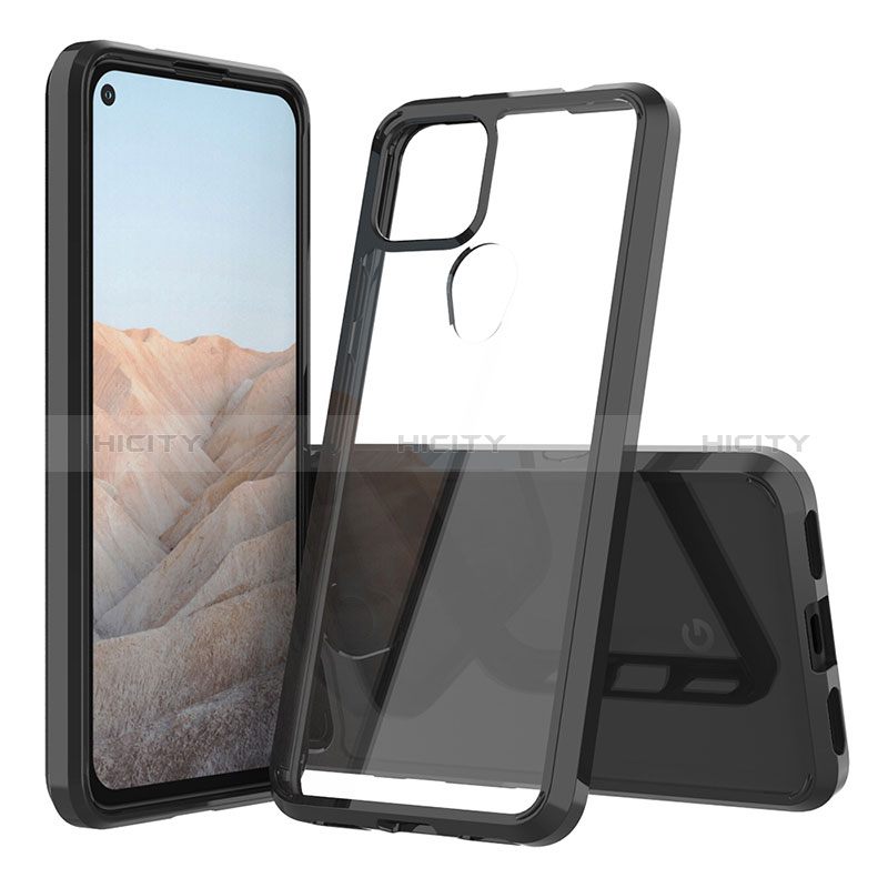 Coque Rebord Contour Silicone et Vitre Transparente Housse Etui 360 Degres ZJ5 pour Google Pixel 5a 5G Noir Plus