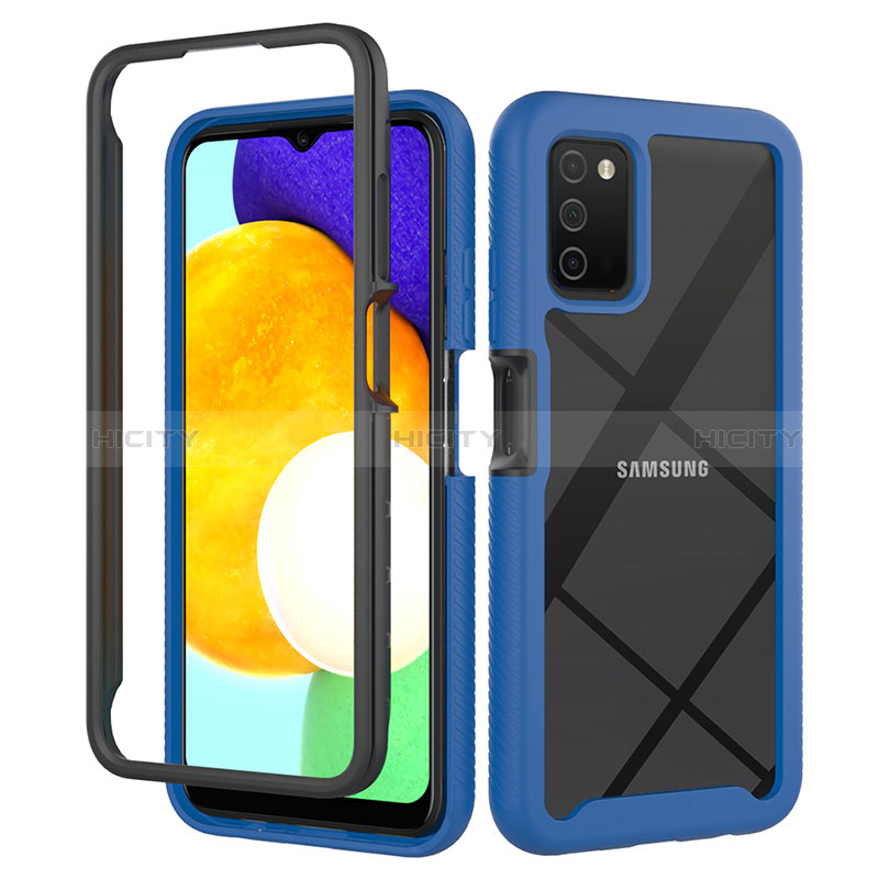 Coque Rebord Contour Silicone et Vitre Transparente Housse Etui 360 Degres ZJ5 pour Samsung Galaxy A02s Bleu Plus