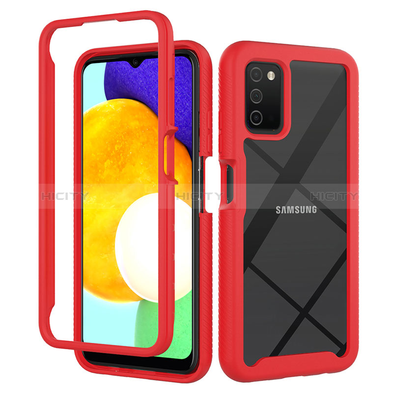 Coque Rebord Contour Silicone et Vitre Transparente Housse Etui 360 Degres ZJ5 pour Samsung Galaxy A02s Rouge Plus