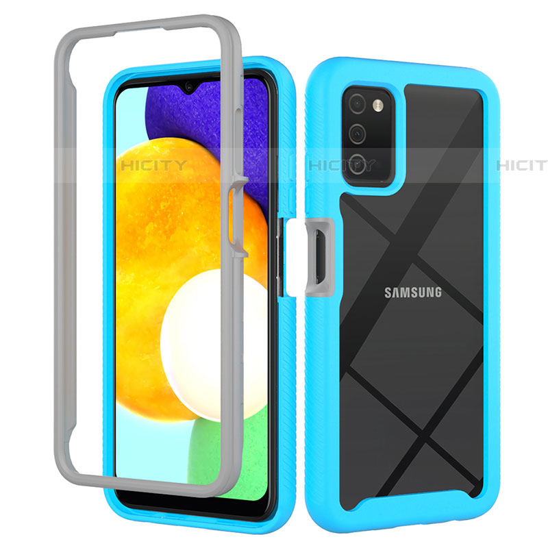 Coque Rebord Contour Silicone et Vitre Transparente Housse Etui 360 Degres ZJ5 pour Samsung Galaxy A03s Bleu Ciel Plus