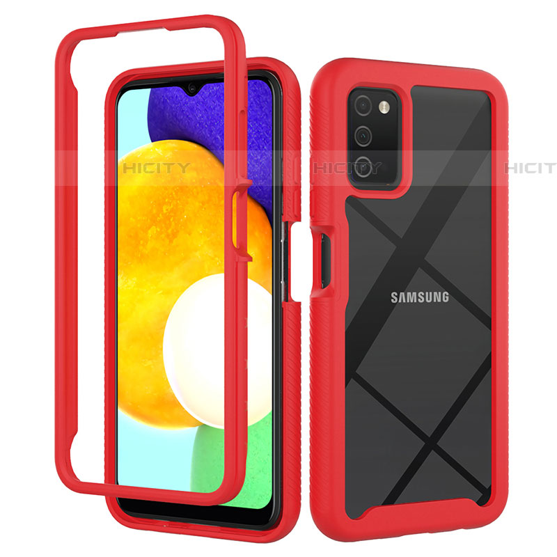 Coque Rebord Contour Silicone et Vitre Transparente Housse Etui 360 Degres ZJ5 pour Samsung Galaxy A03s Rouge Plus