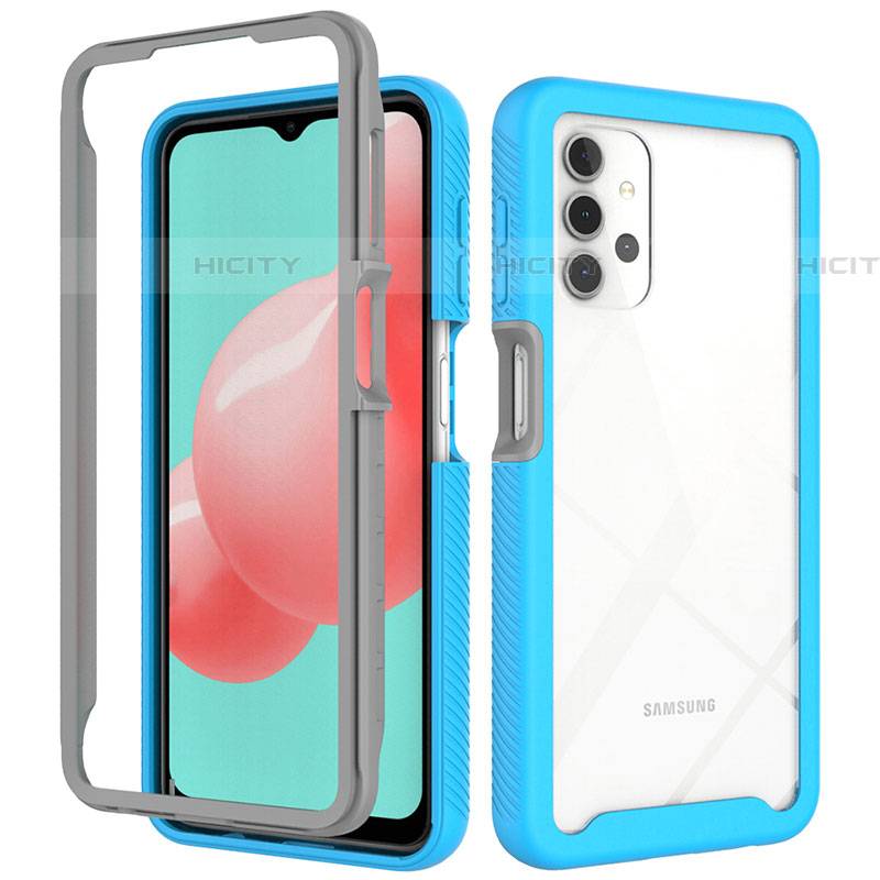 Coque Rebord Contour Silicone et Vitre Transparente Housse Etui 360 Degres ZJ6 pour Samsung Galaxy A32 5G Bleu Ciel Plus