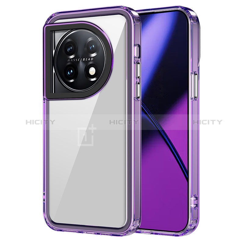 Coque Rebord Contour Silicone et Vitre Transparente Housse Etui AC1 pour OnePlus 11 5G Violet Clair Plus