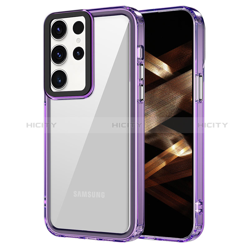 Coque Rebord Contour Silicone et Vitre Transparente Housse Etui AC1 pour Samsung Galaxy S23 Ultra 5G Violet Clair Plus