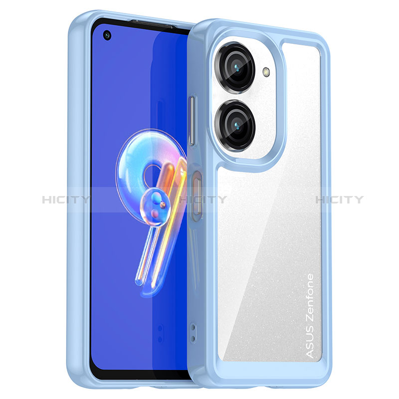 Coque Rebord Contour Silicone et Vitre Transparente Housse Etui J01S pour Asus Zenfone 9 Bleu Plus