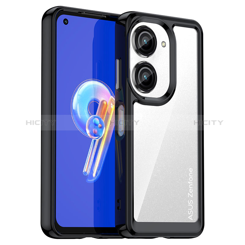 Coque Rebord Contour Silicone et Vitre Transparente Housse Etui J01S pour Asus Zenfone 9 Noir Plus