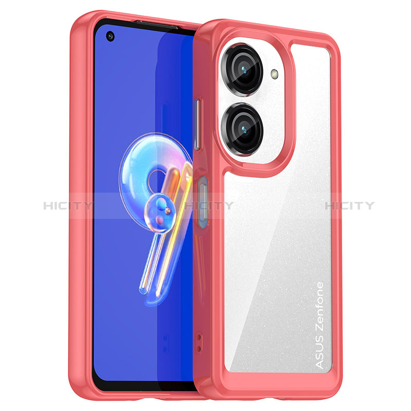 Coque Rebord Contour Silicone et Vitre Transparente Housse Etui J01S pour Asus Zenfone 9 Rouge Plus