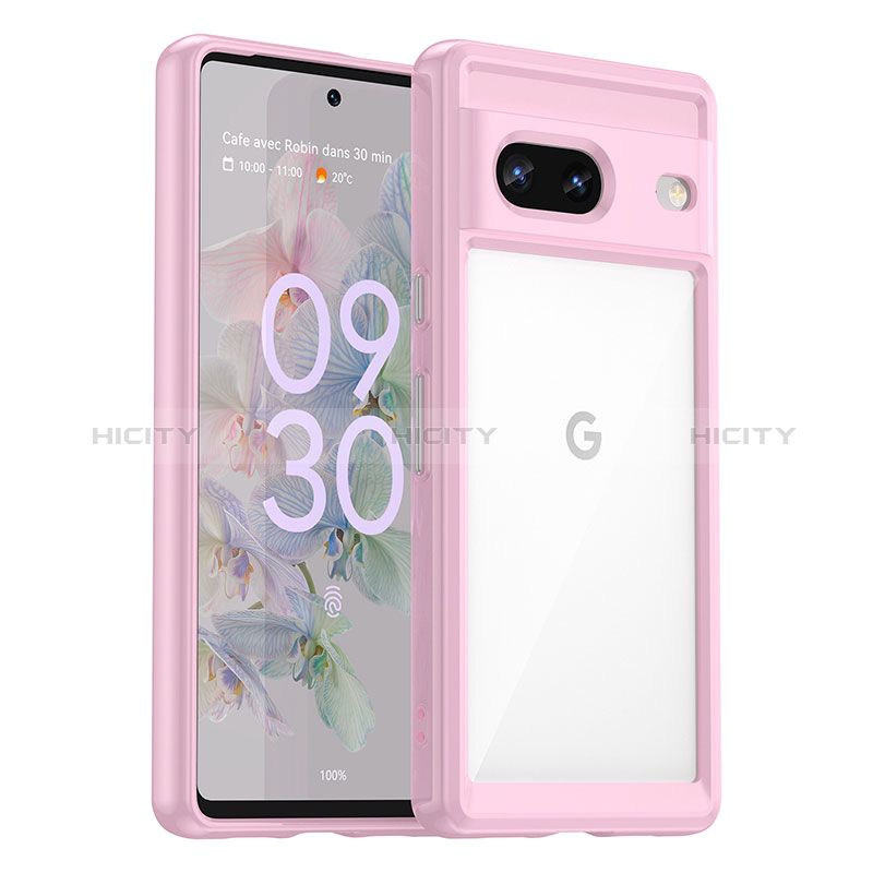 Coque Rebord Contour Silicone et Vitre Transparente Housse Etui J01S pour Google Pixel 7 5G Rose Plus