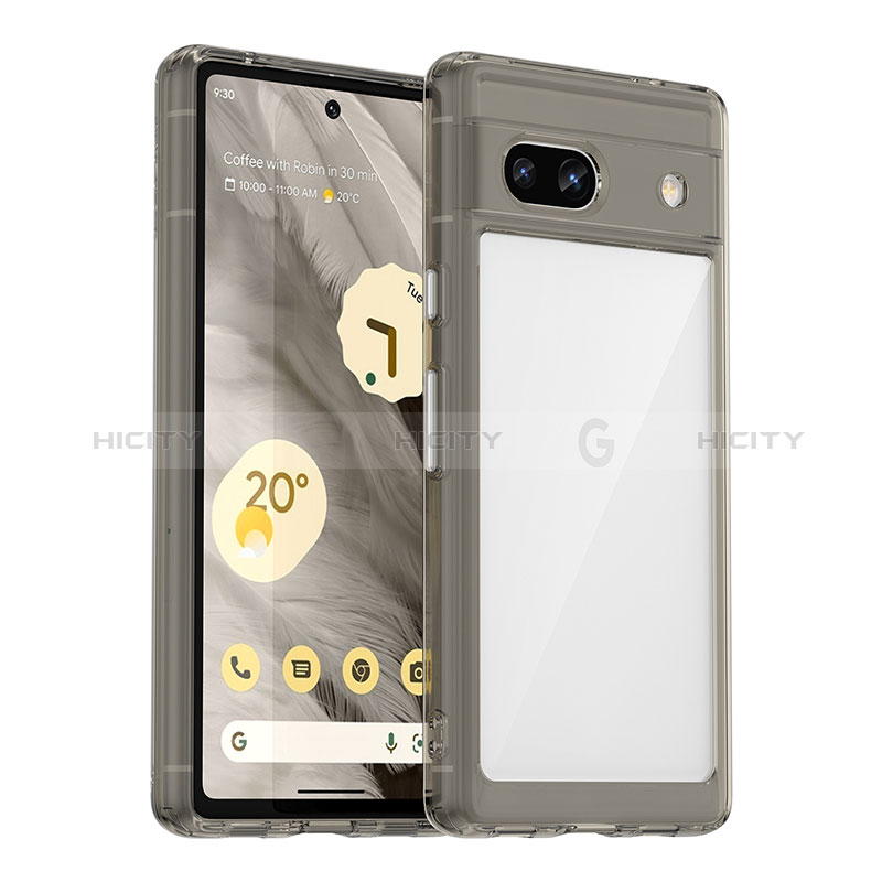 Coque Rebord Contour Silicone et Vitre Transparente Housse Etui J01S pour Google Pixel 7a 5G Gris Plus