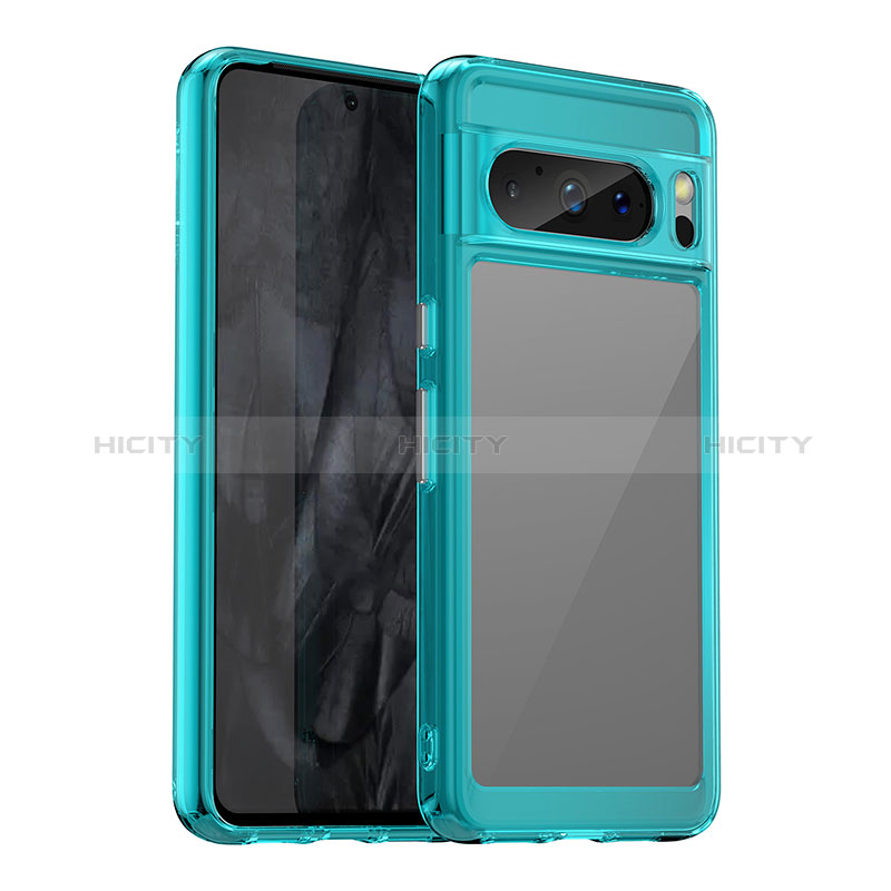 Coque Rebord Contour Silicone et Vitre Transparente Housse Etui J01S pour Google Pixel 8 Pro 5G Bleu Plus