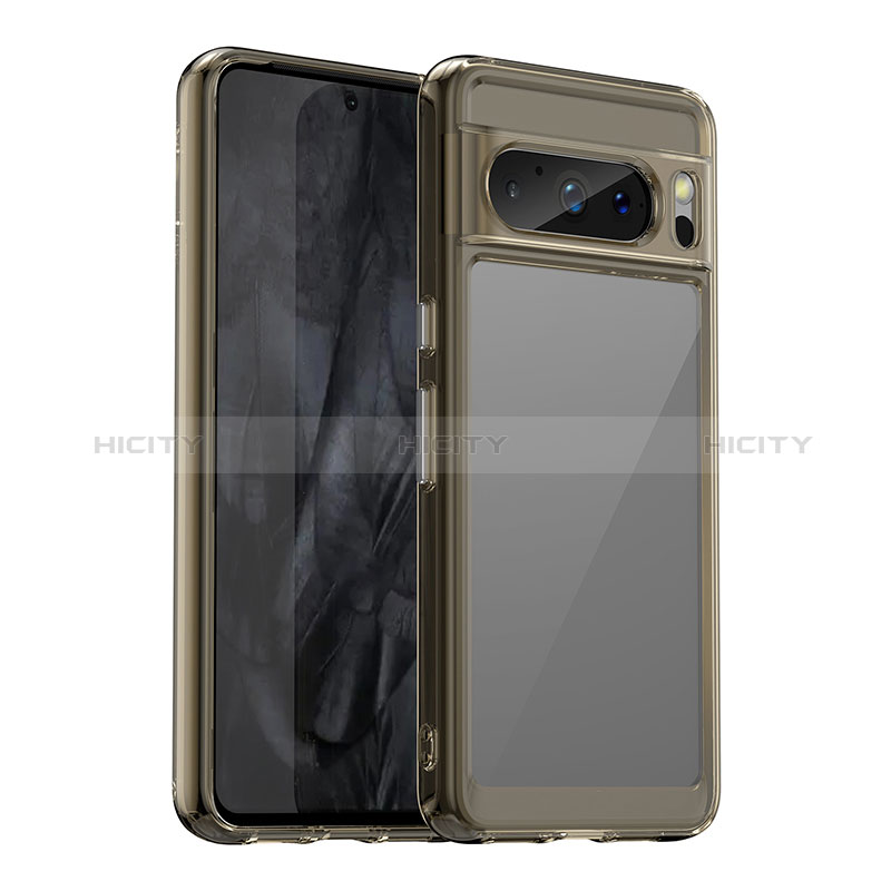 Coque Rebord Contour Silicone et Vitre Transparente Housse Etui J01S pour Google Pixel 8 Pro 5G Gris Plus