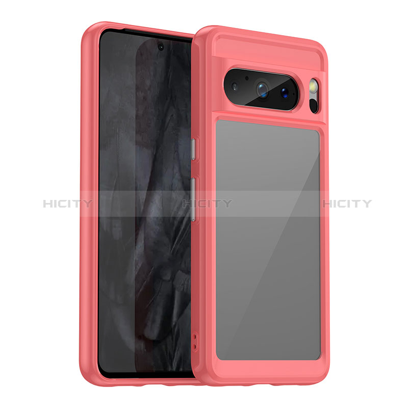 Coque Rebord Contour Silicone et Vitre Transparente Housse Etui J01S pour Google Pixel 8 Pro 5G Rouge Plus