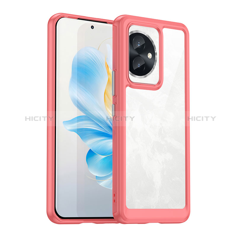 Coque Rebord Contour Silicone et Vitre Transparente Housse Etui J01S pour Huawei Honor 100 5G Rouge Plus