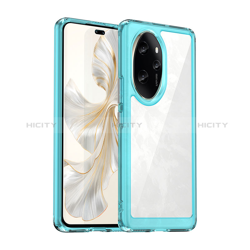 Coque Rebord Contour Silicone et Vitre Transparente Housse Etui J01S pour Huawei Honor 100 Pro 5G Bleu Plus