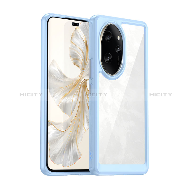 Coque Rebord Contour Silicone et Vitre Transparente Housse Etui J01S pour Huawei Honor 100 Pro 5G Bleu Clair Plus