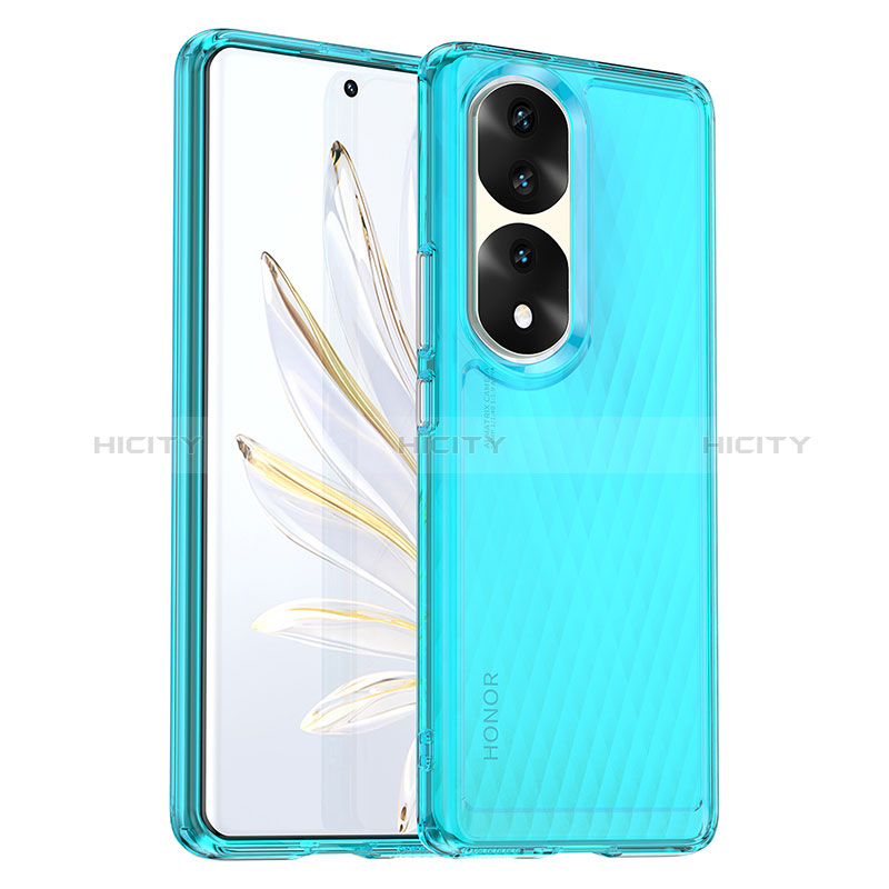 Coque Rebord Contour Silicone et Vitre Transparente Housse Etui J01S pour Huawei Honor 70 Pro 5G Bleu Plus