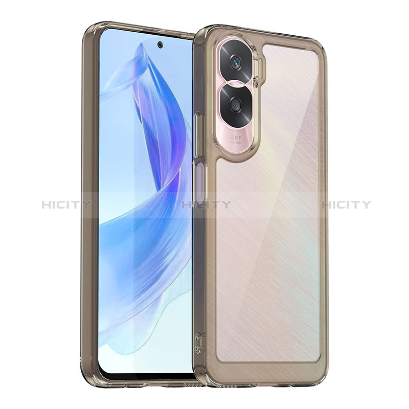 Coque Rebord Contour Silicone et Vitre Transparente Housse Etui J01S pour Huawei Honor 90 Lite 5G Gris Plus