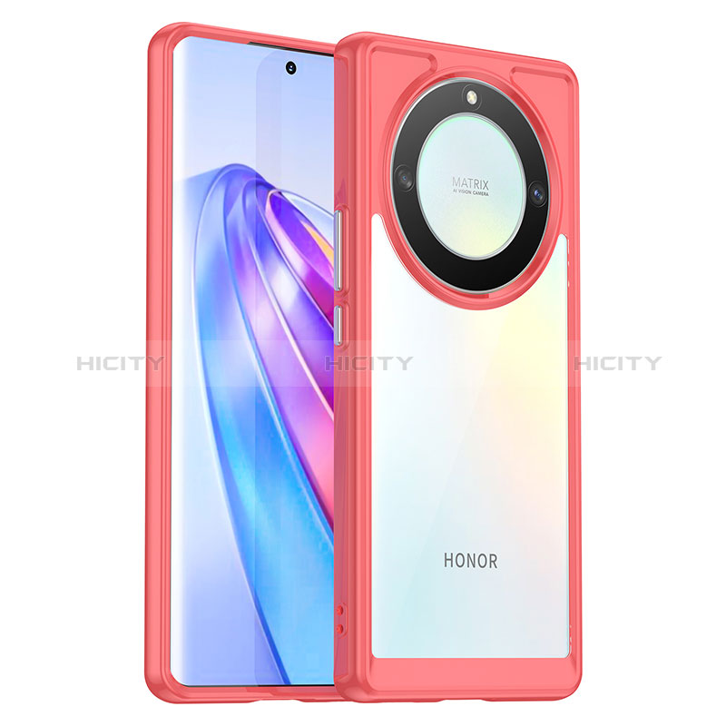 Coque Rebord Contour Silicone et Vitre Transparente Housse Etui J01S pour Huawei Honor Magic5 Lite 5G Rose Rouge Plus