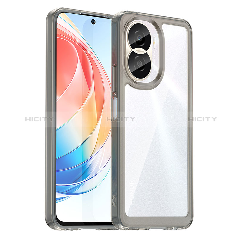 Coque Rebord Contour Silicone et Vitre Transparente Housse Etui J01S pour Huawei Honor X40i 5G Gris Plus