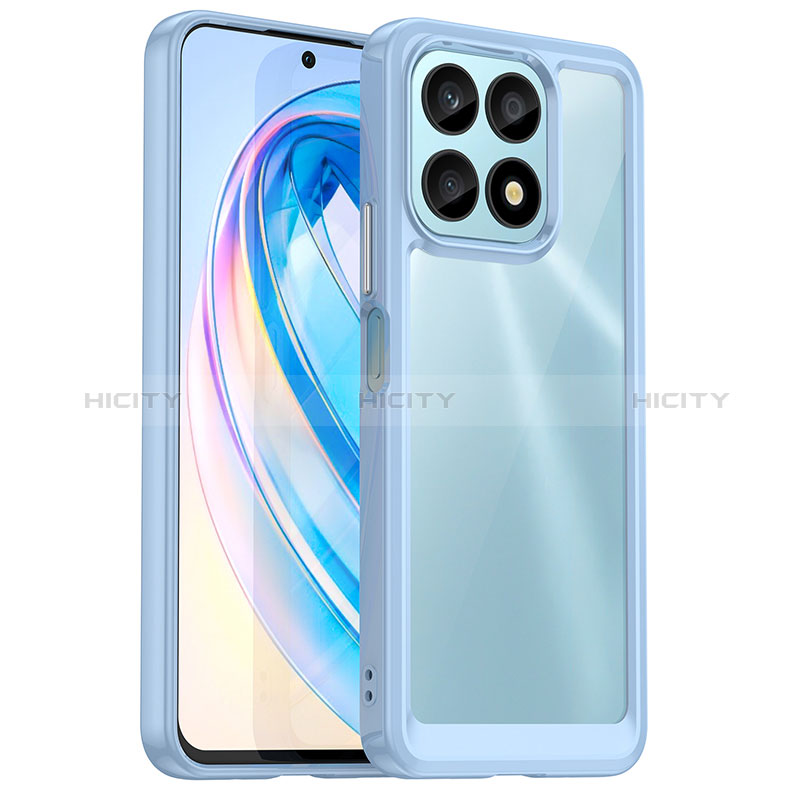 Coque Rebord Contour Silicone et Vitre Transparente Housse Etui J01S pour Huawei Honor X8a 4G Bleu Ciel Plus