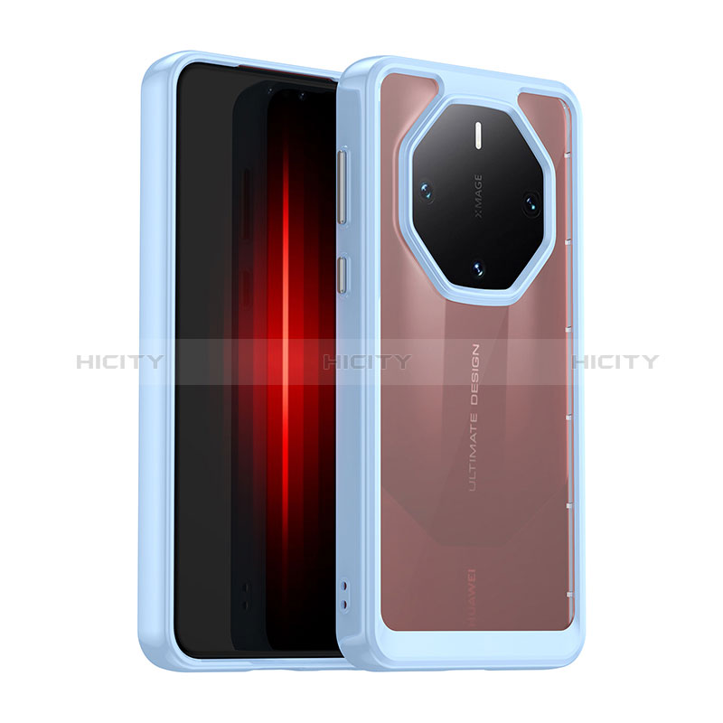 Coque Rebord Contour Silicone et Vitre Transparente Housse Etui J01S pour Huawei Mate 60 RS Ultimate Bleu Plus