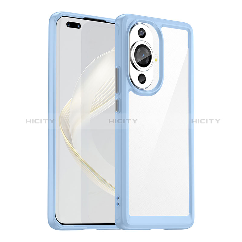 Coque Rebord Contour Silicone et Vitre Transparente Housse Etui J01S pour Huawei Nova 11 Pro Bleu Ciel Plus