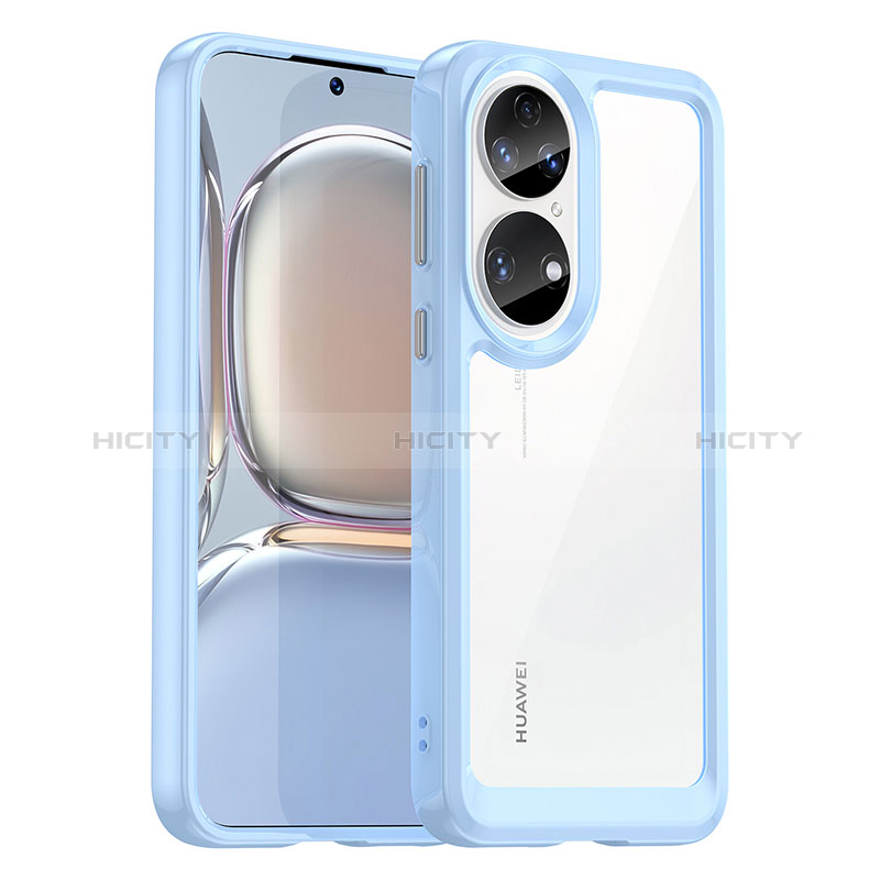 Coque Rebord Contour Silicone et Vitre Transparente Housse Etui J01S pour Huawei P50 Bleu Ciel Plus