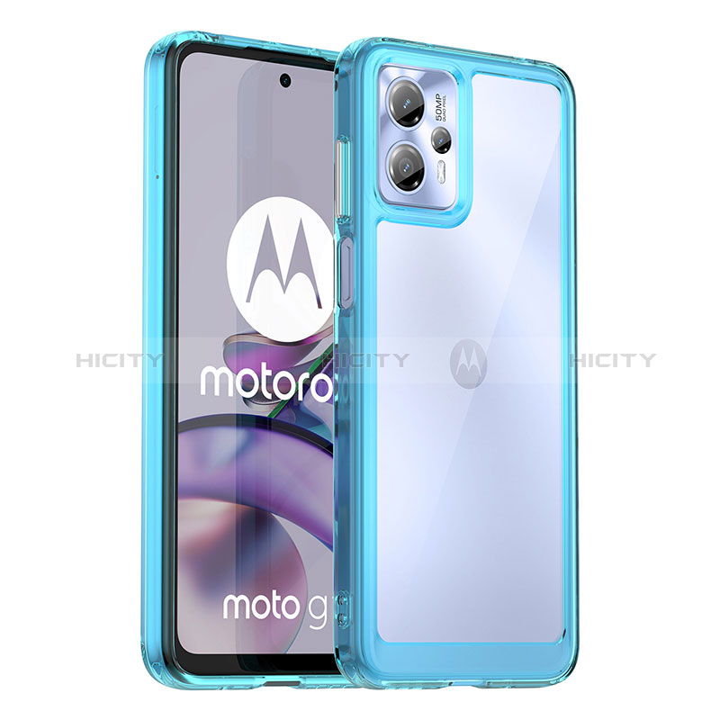 Coque Rebord Contour Silicone et Vitre Transparente Housse Etui J01S pour Motorola Moto G13 Bleu Plus