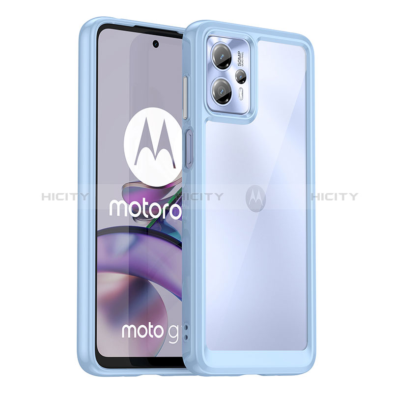 Coque Rebord Contour Silicone et Vitre Transparente Housse Etui J01S pour Motorola Moto G13 Bleu Clair Plus