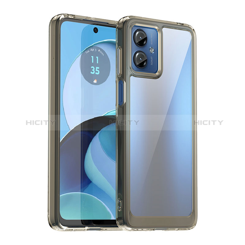 Coque Rebord Contour Silicone et Vitre Transparente Housse Etui J01S pour Motorola Moto G14 Gris Plus