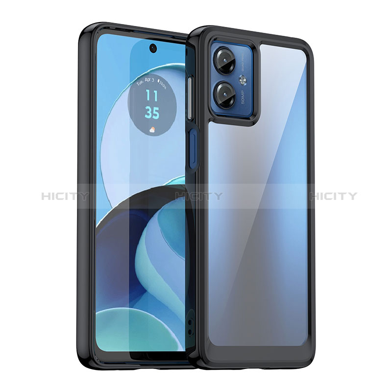 Coque Rebord Contour Silicone et Vitre Transparente Housse Etui J01S pour Motorola Moto G14 Noir Plus