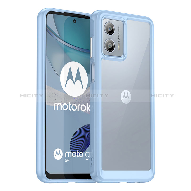 Coque Rebord Contour Silicone et Vitre Transparente Housse Etui J01S pour Motorola Moto G53 5G Bleu Clair Plus