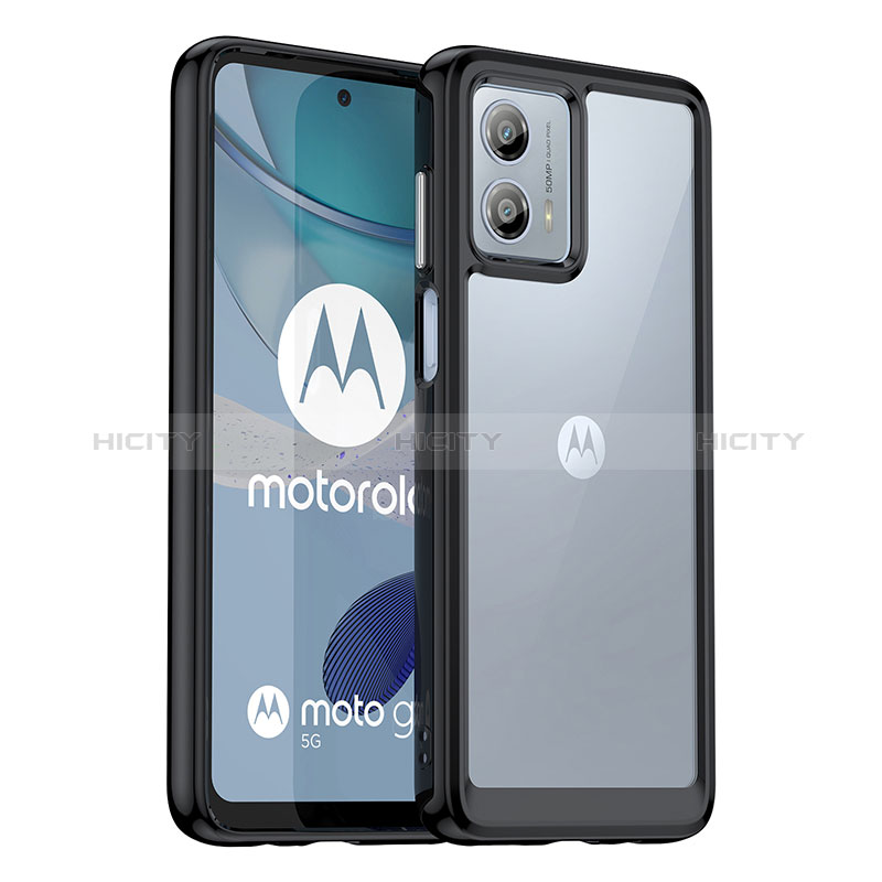 Coque Rebord Contour Silicone et Vitre Transparente Housse Etui J01S pour Motorola Moto G53 5G Noir Plus