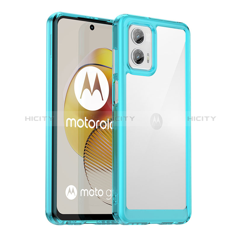 Coque Rebord Contour Silicone et Vitre Transparente Housse Etui J01S pour Motorola Moto G73 5G Cyan Plus