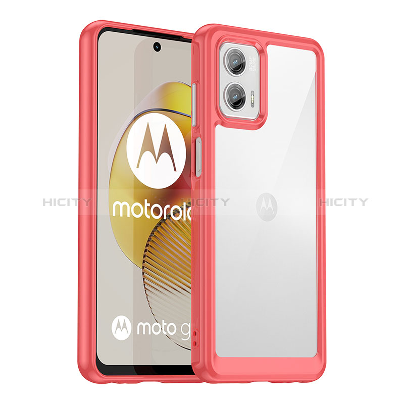 Coque Rebord Contour Silicone et Vitre Transparente Housse Etui J01S pour Motorola Moto G73 5G Rouge Plus