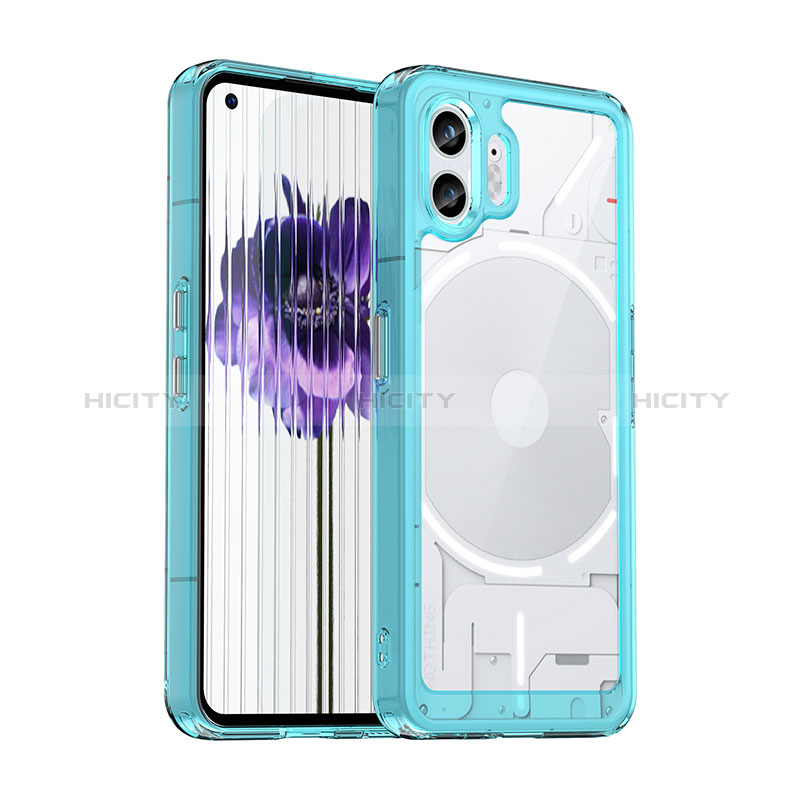 Coque Rebord Contour Silicone et Vitre Transparente Housse Etui J01S pour Nothing Phone 2 Cyan Plus