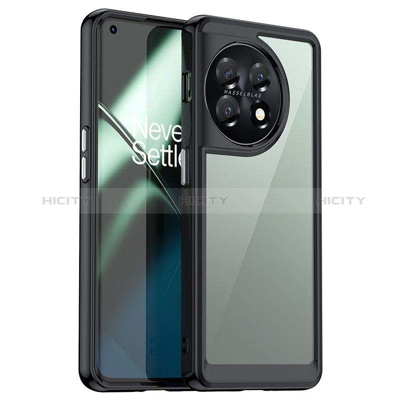 Coque Rebord Contour Silicone et Vitre Transparente Housse Etui J01S pour OnePlus 11 5G Noir Plus