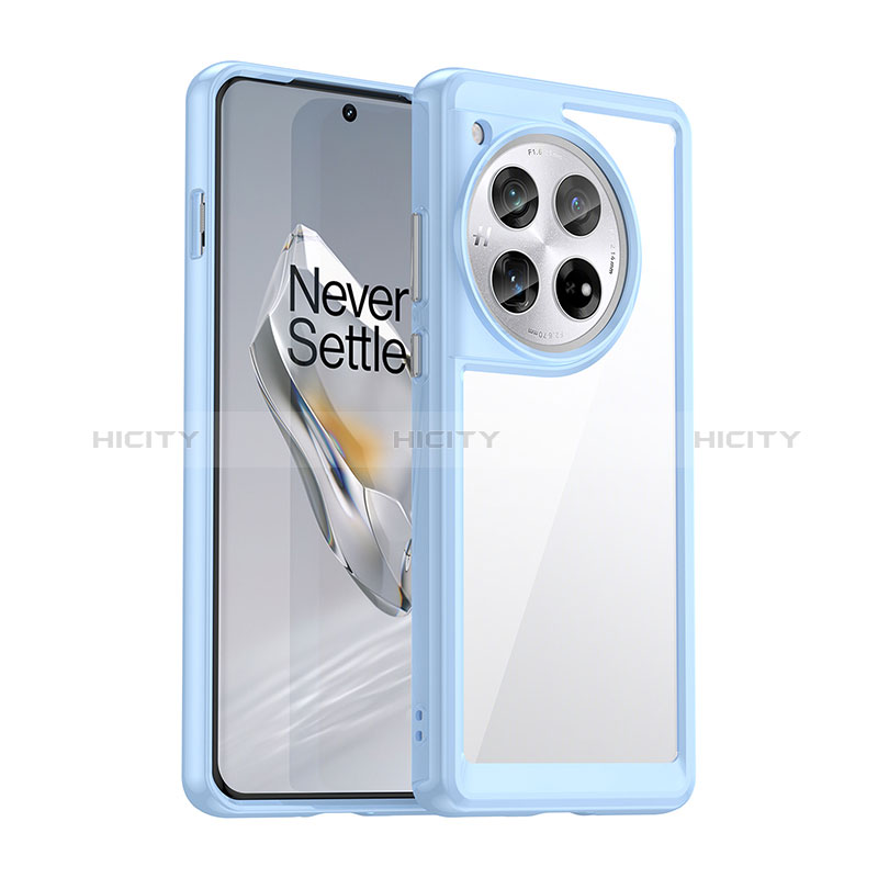 Coque Rebord Contour Silicone et Vitre Transparente Housse Etui J01S pour OnePlus 12R 5G Bleu Plus