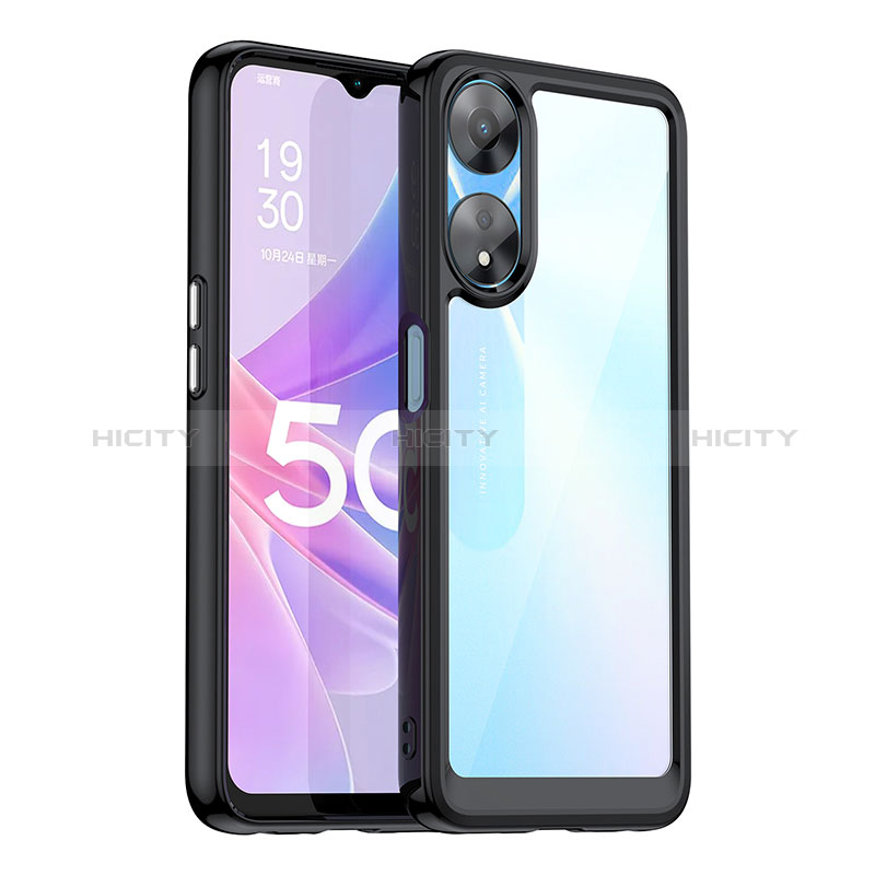 Coque Rebord Contour Silicone et Vitre Transparente Housse Etui J01S pour Oppo A58 5G Noir Plus