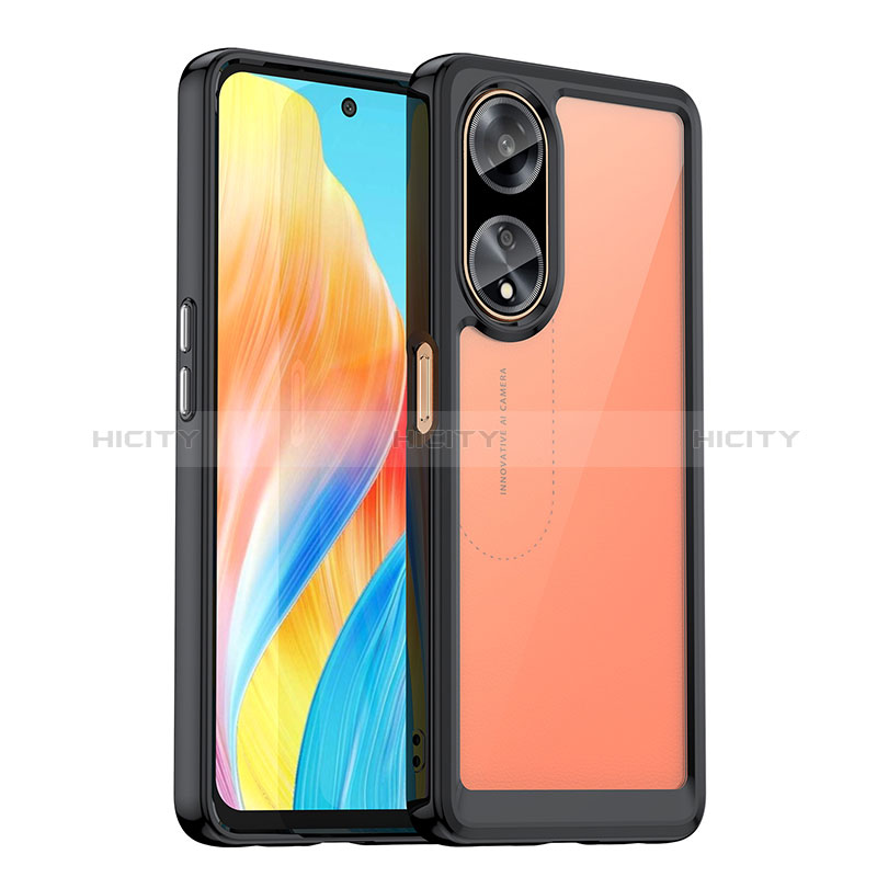 Coque Rebord Contour Silicone et Vitre Transparente Housse Etui J01S pour Oppo A98 5G Noir Plus