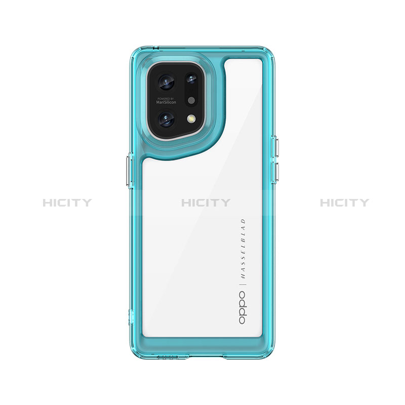 Coque Rebord Contour Silicone et Vitre Transparente Housse Etui J01S pour Oppo Find X5 5G Cyan Plus