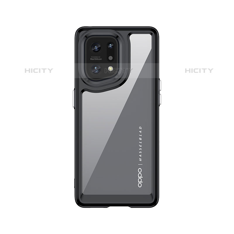 Coque Rebord Contour Silicone et Vitre Transparente Housse Etui J01S pour Oppo Find X5 Pro 5G Noir Plus