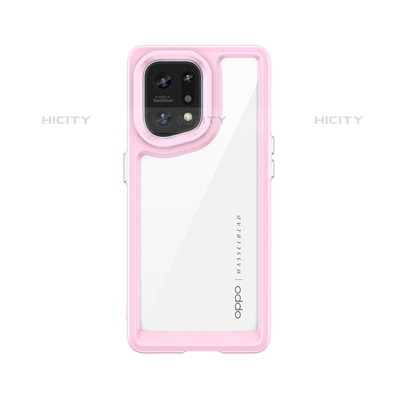 Coque Rebord Contour Silicone et Vitre Transparente Housse Etui J01S pour Oppo Find X5 Pro 5G Rose Plus