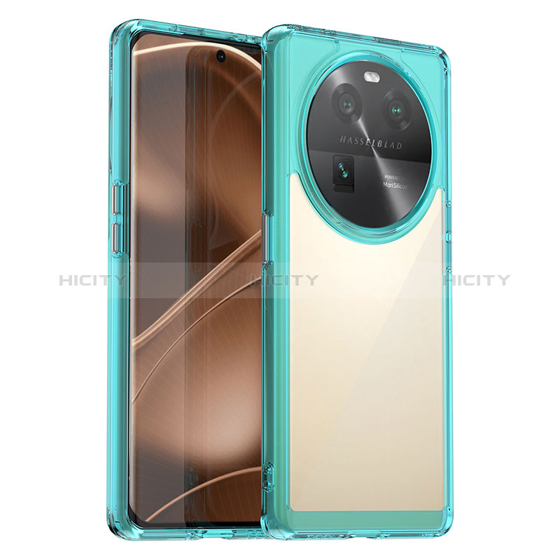 Coque Rebord Contour Silicone et Vitre Transparente Housse Etui J01S pour Oppo Find X6 Pro 5G Cyan Plus