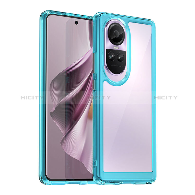 Coque Rebord Contour Silicone et Vitre Transparente Housse Etui J01S pour Oppo Reno10 Pro 5G Cyan Plus